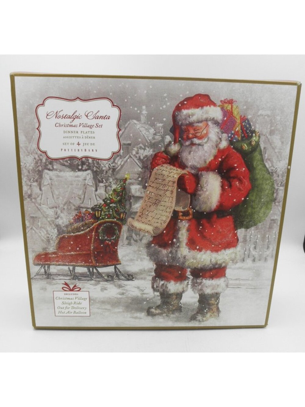Nostalgic Santa by Pottery Barn 10.5 In. Dinner Plates Set of 4 Pattern PBANOS